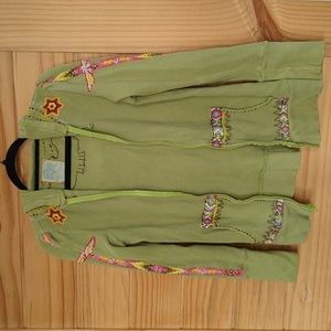 Free People Thermal Embriored Green Zip Up Hoodie Sz M